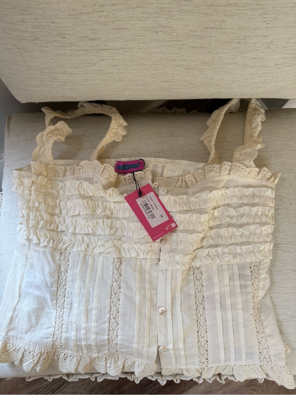Edikted Cream Ruffle Lace-Trim Tank - Picture 4 of 9